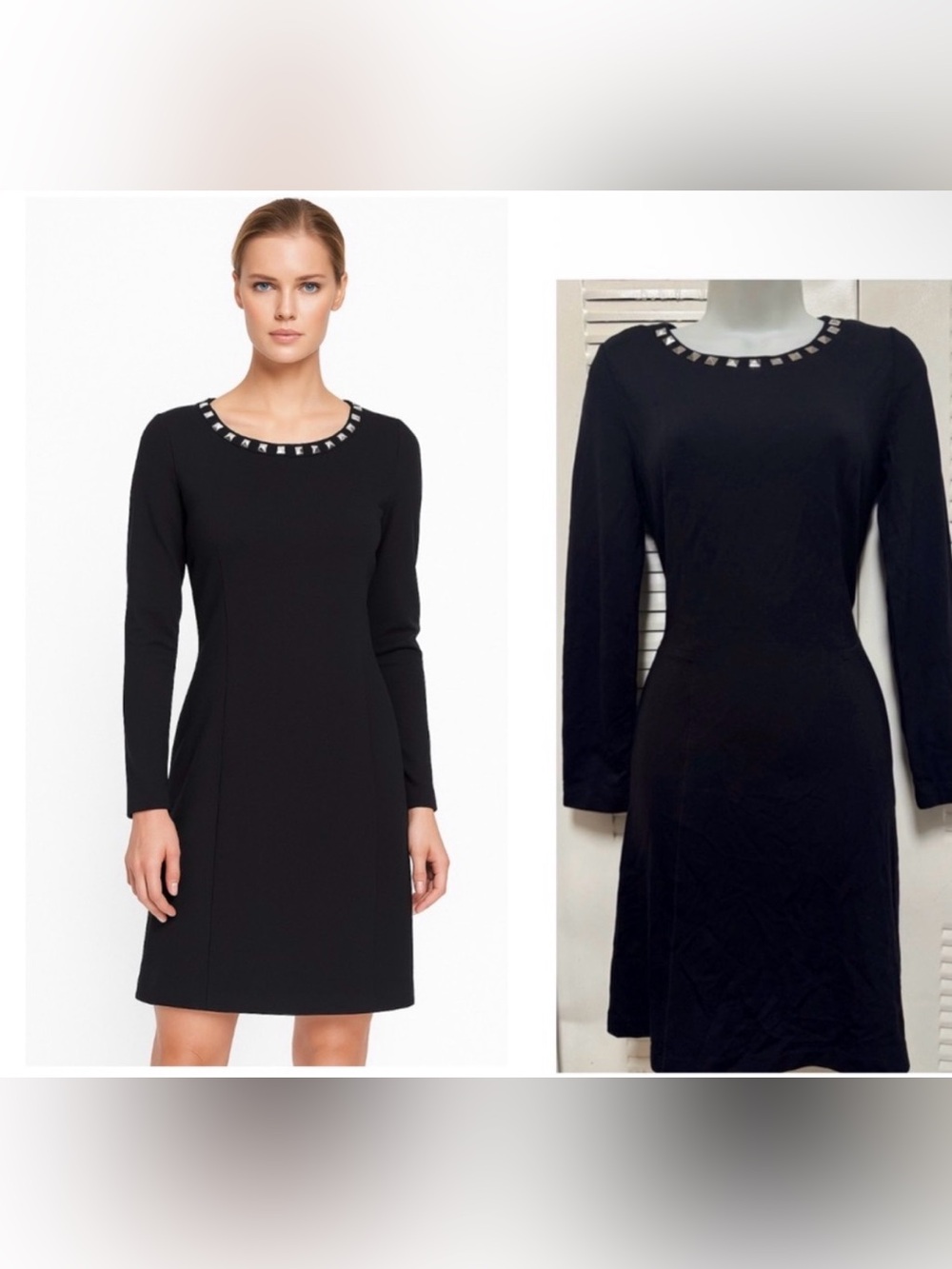 MICHAEL‎ KORS New Rockstud Silver Stretch Midi Dress Zip Long Sleeves Black Sz 4